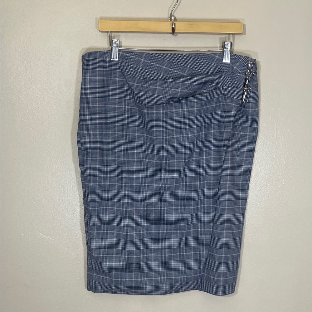NWOT DKNY Blue Checkered Wrap Pencil Skirt